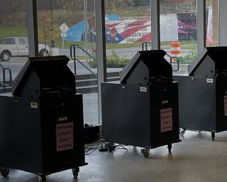 Fleet of voting machines at a poll site